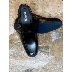 Terroni Black Men's Slip-On Dress Shoe-Synthetic Leather-Fashionable